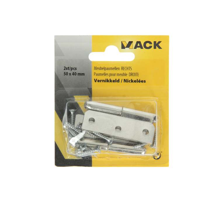 Mack 1013465 - 2 Möbelscharniere rechts vernickelt H 50 x B 40 mm | 5 Stück