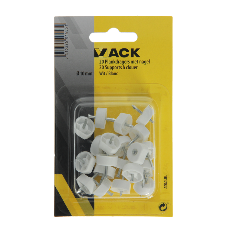 Mack 1017027 – 20 Regalträger mit Nagel weiß | 5 Stück