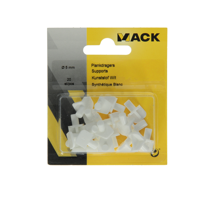 Mack 1015837 - 20 Regalträger Kunststoff weiß ø 5 mm | 10 Stück