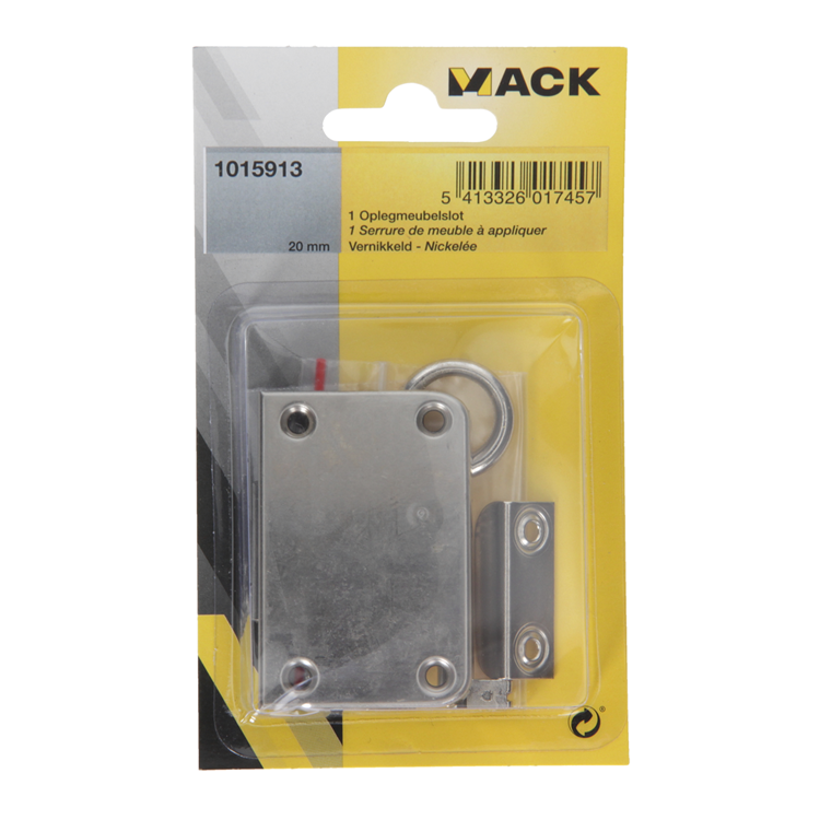 Mack 1015913 - 1 Aufputz-Möbelschloss vernickelt 20mm | 5 Stück