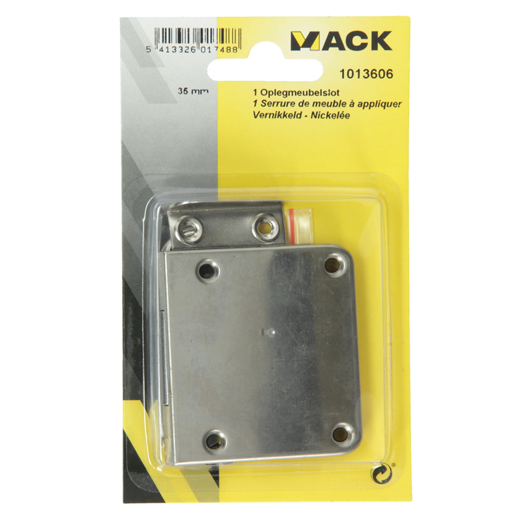 Mack 1013606 - 1 Aufputz-Möbelschloss vernickelt 35mm | 5 Stück