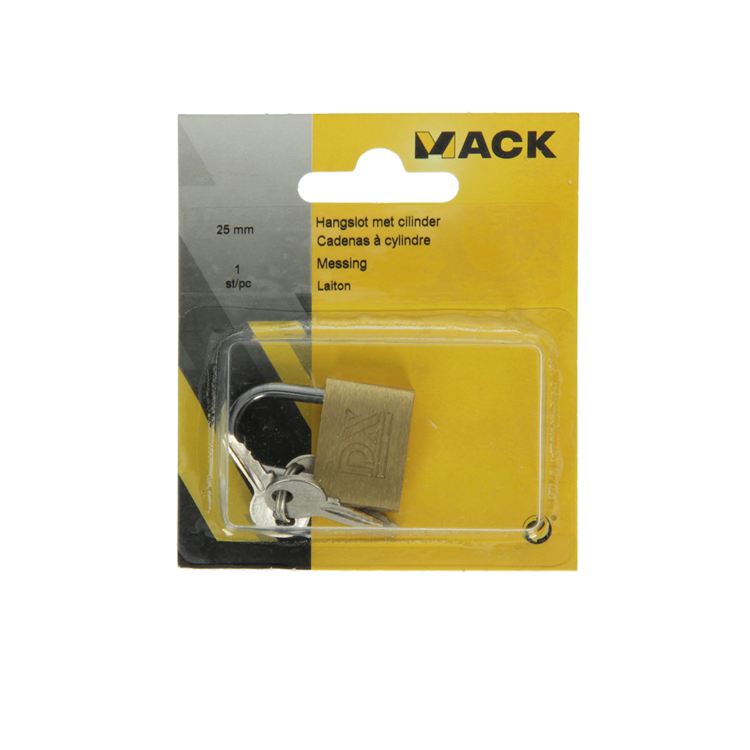 Mack 1014072 - Vorhängeschloss mit Zylinder Messing 25 mm | 10 Stück