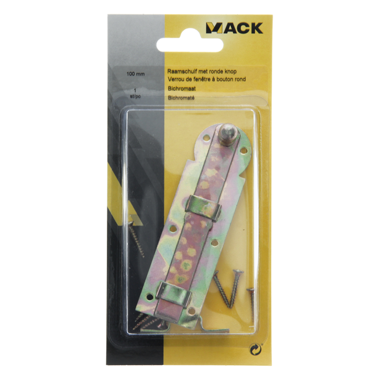 Mack 1014265 – Fensterschieber mit rundem Knopf, bichromatiert A 100 – B 25 mm | 5 Stück