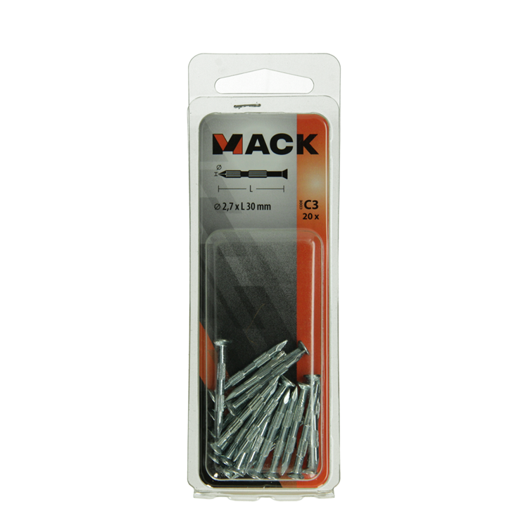 Mack 1017186 – Stahlrippennagel UK St. gehärtet + verzinkt 20 Stück 2,7 x 30 mm | 10 Stück
