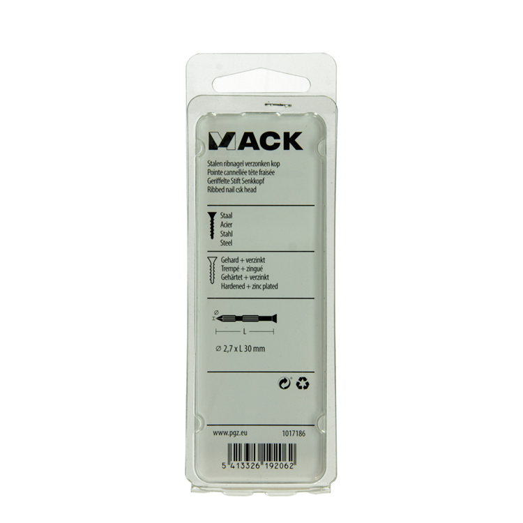 Mack 1017186 – Stahlrippennagel UK St. gehärtet + verzinkt 20 Stück 2,7 x 30 mm | 10 Stück