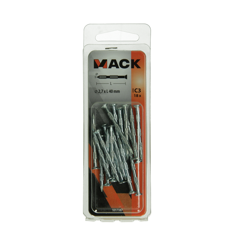 Mack 1017187 – Stahlrippennagel UK St. gehärtet + verzinkt 18 Stück 2,7 x 40 mm | 10 Stück