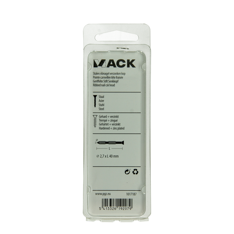 Mack 1017187 – Stahlrippennagel UK St. gehärtet + verzinkt 18 Stück 2,7 x 40 mm | 10 Stück