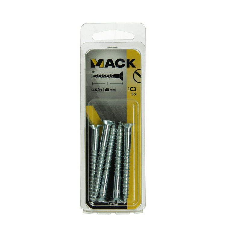 Mack 1017367 - Holzschraube Senkkopf verzinkt 5 Stück 6,0 x 60 mm | 10 Stück