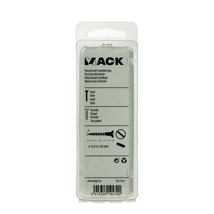 Mack 1017367 - Holzschraube Senkkopf verzinkt 5 Stück 6,0 x 60 mm | 10 Stück