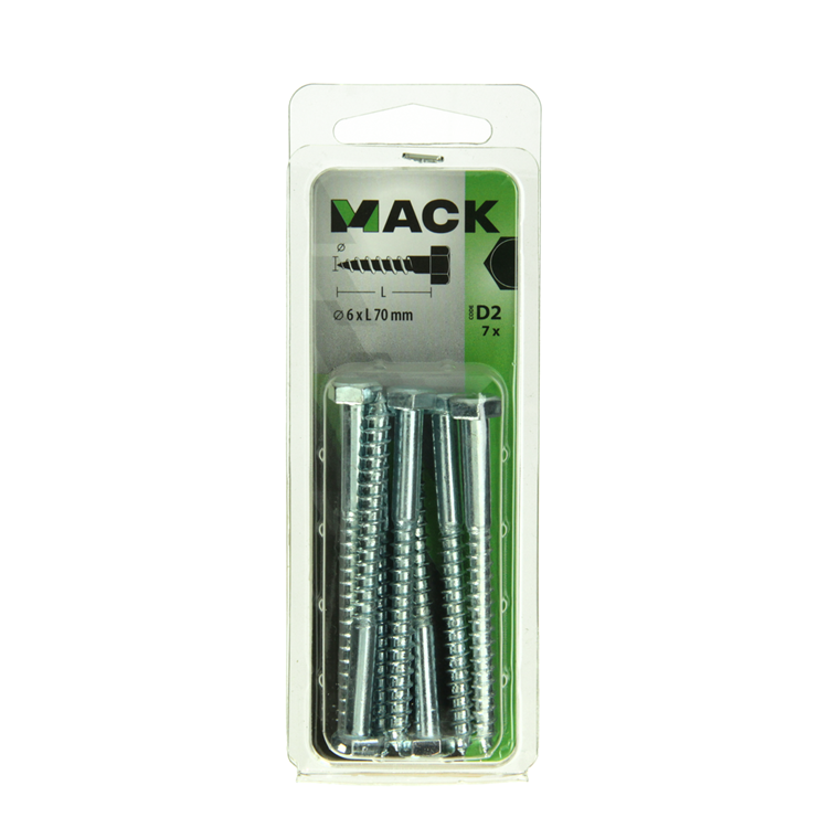 Mack 1017407 - Holzgewindebolzen Stahl verzinkt 7 Stück 6 x 70 mm | 10 Stück