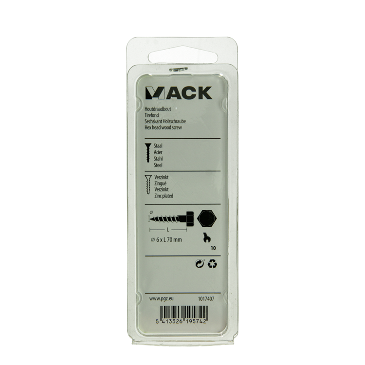 Mack 1017407 - Holzgewindebolzen Stahl verzinkt 7 Stück 6 x 70 mm | 10 Stück