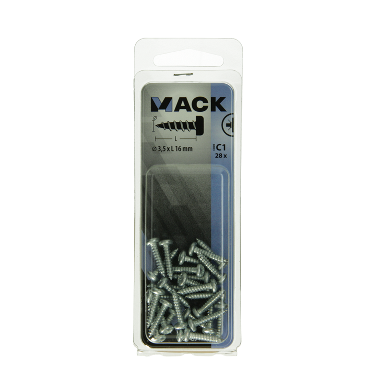 Mack 1017439 – selbstschneidende Schraube Zyl. Kopf verzinkt 28 Stück 3,5 x 16 mm | 10 Stück