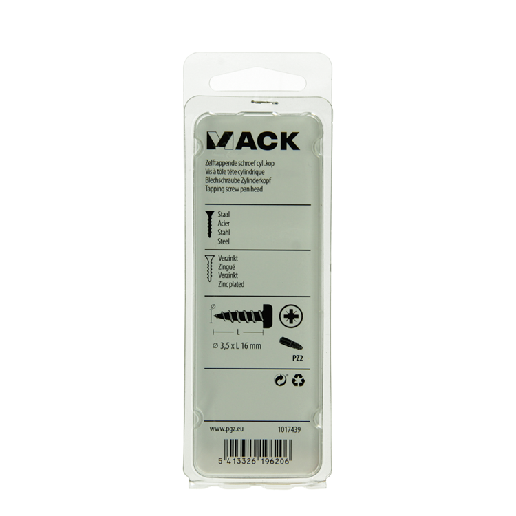 Mack 1017439 – selbstschneidende Schraube Zyl. Kopf verzinkt 28 Stück 3,5 x 16 mm | 10 Stück