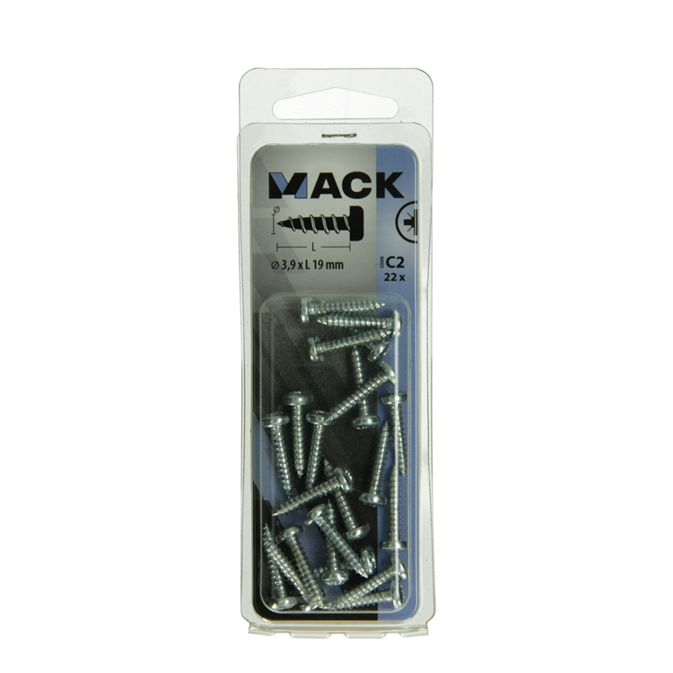 Mack 1017444 - selbstschneidende Schraube Zyl. Kopf verzinkt 22 Stück 3,9 x 19 mm | 10 Stück