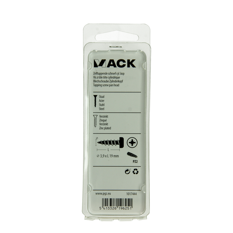 Mack 1017444 - selbstschneidende Schraube Zyl. Kopf verzinkt 22 Stück 3,9 x 19 mm | 10 Stück