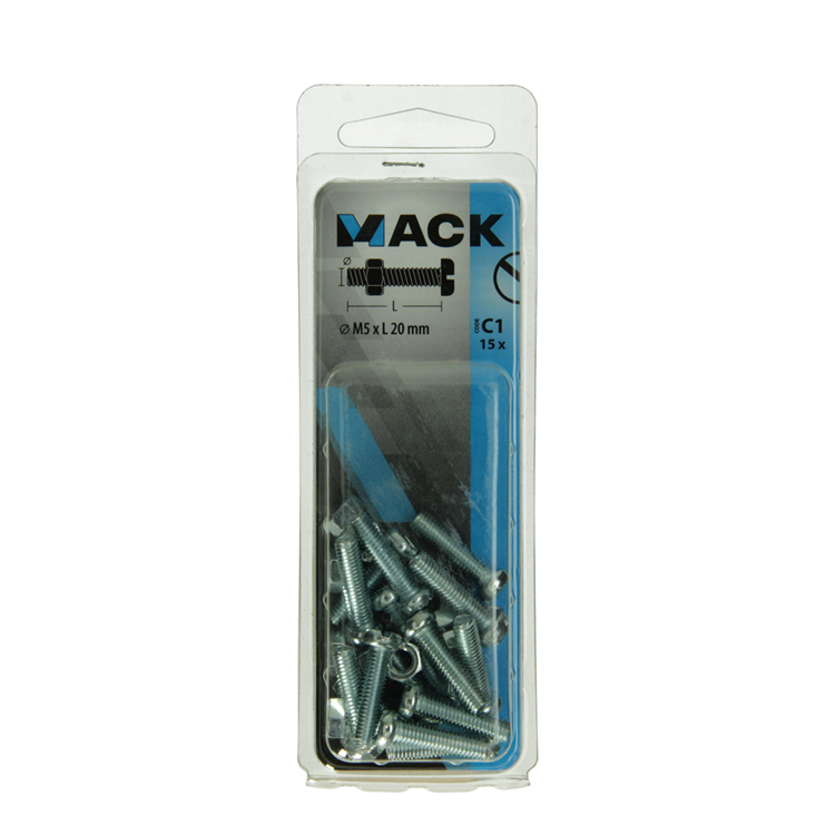 Mack 1017524 - Metallschraubzylinder Kopf + Mutter plattiert 15 Stück M5 x 20 mm | 10 Stück