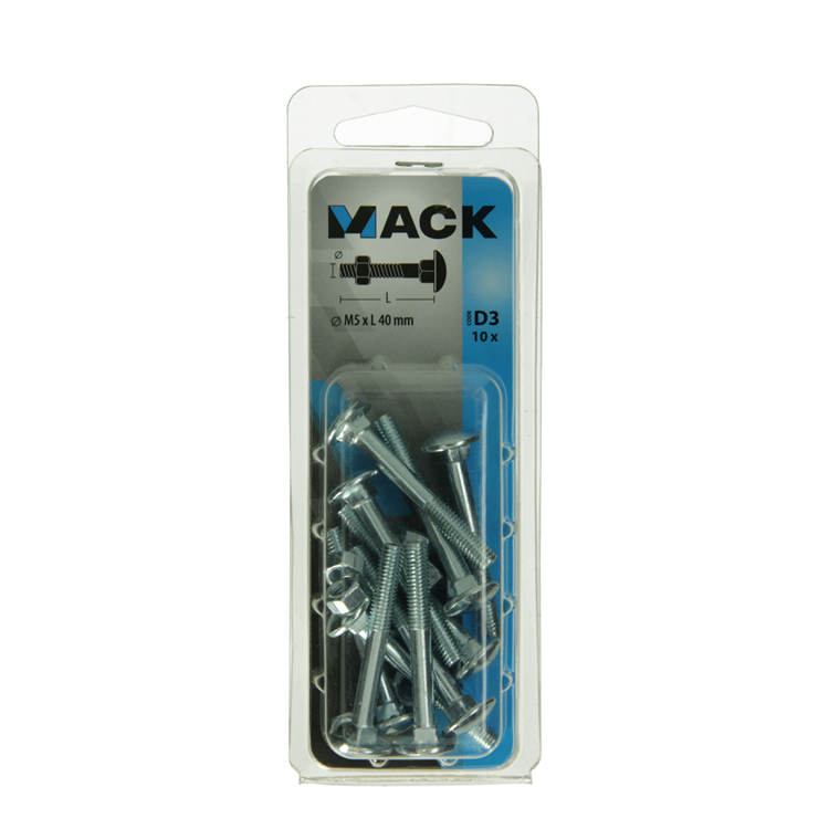 Mack 1017564 – Holzschraube + Mutter aus verzinktem Stahl, 10 Stück, M5 x 40 mm | 5 Stück