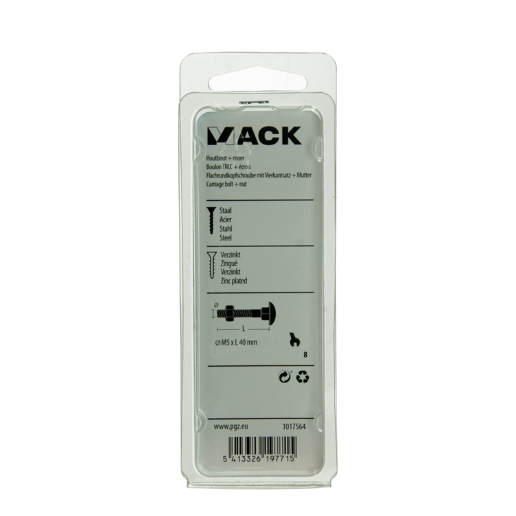Mack 1017564 – Holzschraube + Mutter aus verzinktem Stahl, 10 Stück, M5 x 40 mm | 5 Stück