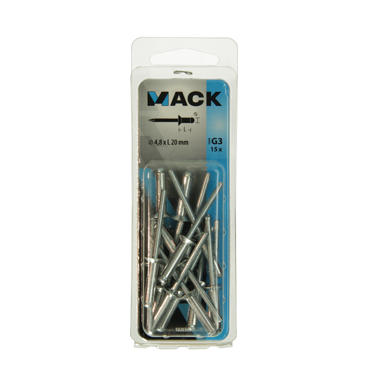Mack 1020307 - 15 Blindklammern Aluminium 4,8x20mm | 5 Stück