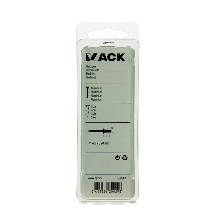 Mack 1020307 - 15 Blindklammern Aluminium 4,8x20mm | 5 Stück
