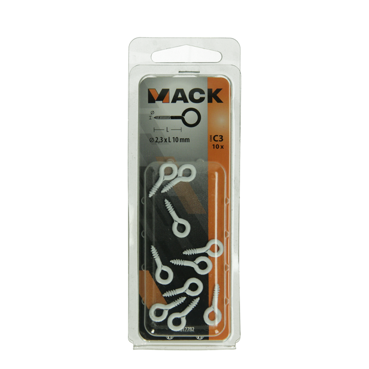 Mack 1017782 - Schrauböse Stahl weiß 10 Stück 2,3 x 10 mm | 10 Stück