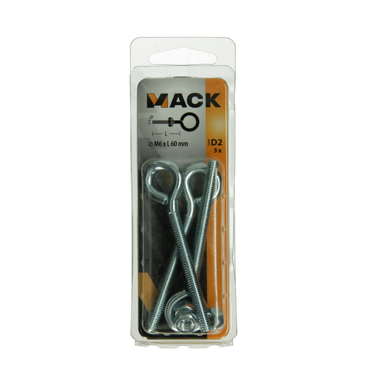 Mack 1017792 – metrische Ösenschraube + Mutter verzinkt 3 Stück M6 x 60 mm | 10 Stück