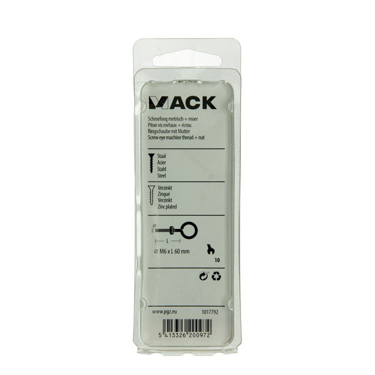 Mack 1017792 – metrische Ösenschraube + Mutter verzinkt 3 Stück M6 x 60 mm | 10 Stück