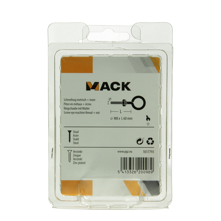 Mack 1017793 – metrische Ösenschraube + Mutter verzinkt 2 Stück M8 x 60 mm | 5 Stück