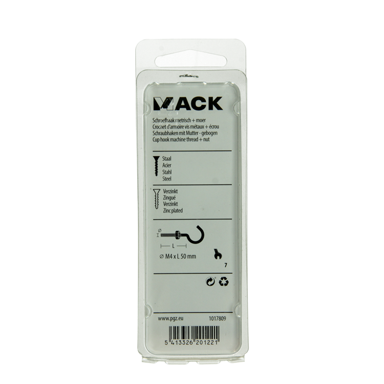 Mack 1017809 – metrischer Schraubhaken + Mutter verzinkt 5 Stück M4 x 50 mm | 10 Stück