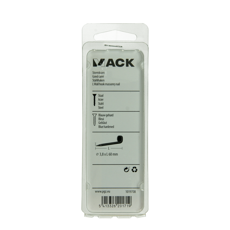 Mack 1019708 - Balkenhaken gebläuter Stahl 6 Stück 3,8 x 60 mm | 5 Stück