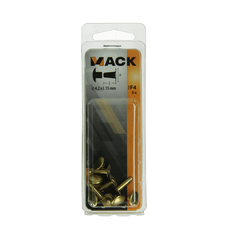 Mack 1019719 - Niete Messing 5 Stück 4,2 x 15 mm | 10 Stück