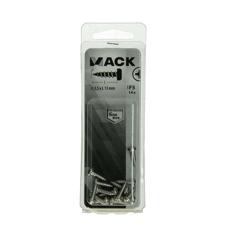Mack 1019781 – selbstschneidende Schraube Zylinderkopf A2 14 Stück 3,5 x 13 mm | 10 Stück