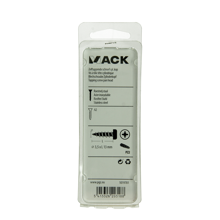 Mack 1019781 – selbstschneidende Schraube Zylinderkopf A2 14 Stück 3,5 x 13 mm | 10 Stück