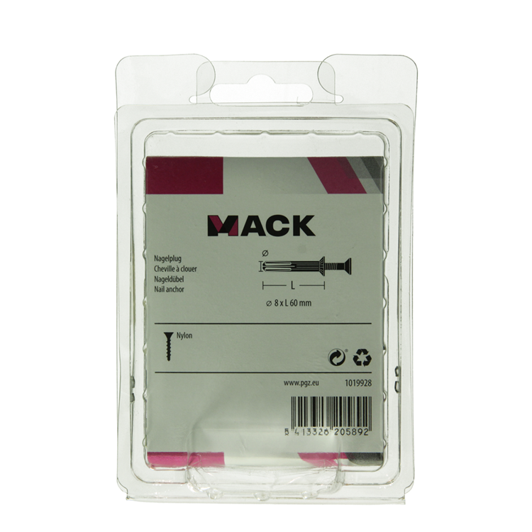 Mack 1019928 - Nylon-Nageldübel Polyamid 8 Stück 8 x 60 mm | 5 Stück