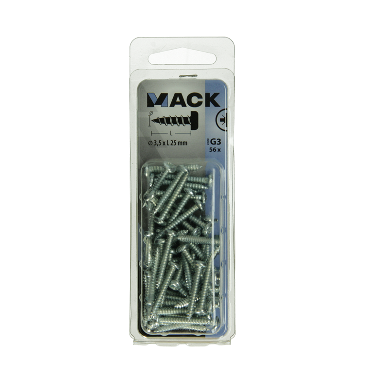 Mack 1018061 – selbstschneidende Schraube mit Zylinderkopf, verzinkt. 56 Stück 3,5 x 25 mm | 5 Stück