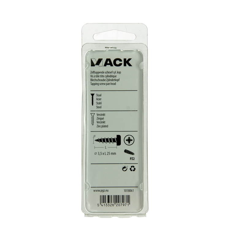 Mack 1018061 – selbstschneidende Schraube mit Zylinderkopf, verzinkt. 56 Stück 3,5 x 25 mm | 5 Stück