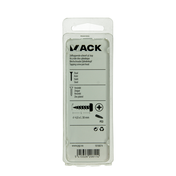 Mack 1018074 – selbstschneidende Schraube mit Zylinderkopf, verzinkt. 24 Stück 4,8 x 38 mm | 5 Stück
