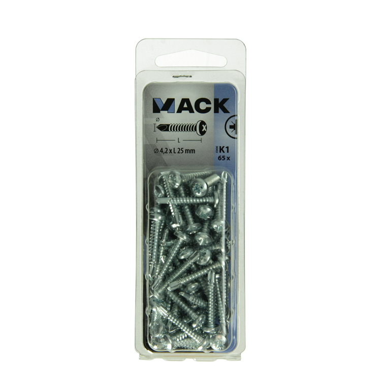 Mack 1018085 – selbstbohrende Schraube mit Zylinderkopf, verzinkt. 65 Stück 4,2 x 25 mm | 5 Stück