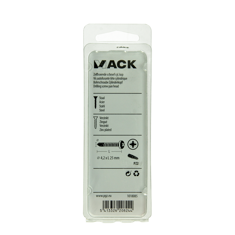 Mack 1018085 – selbstbohrende Schraube mit Zylinderkopf, verzinkt. 65 Stück 4,2 x 25 mm | 5 Stück