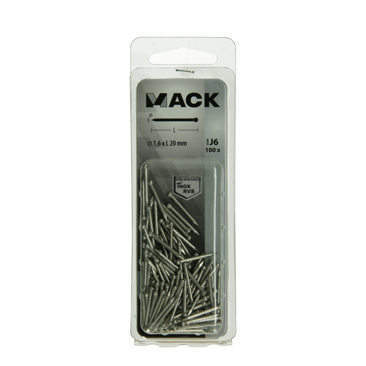 Mack 1020024 - Nagel Rundkopf Edelstahl A2 100 Stück 1,6 x 20 mm | 5 Stück