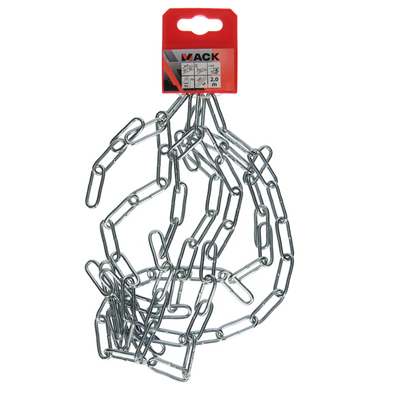 Mack 1004999 - Kettenglied lang DIN5685-1ø 3mm L 26mm 2m WWL 40 kg | 5 Stück