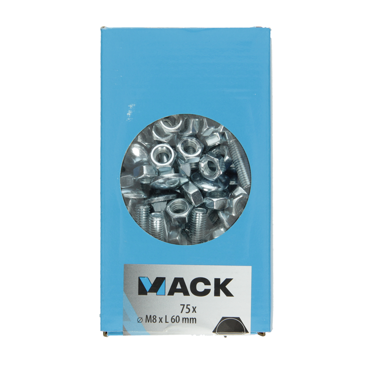 Mack 1007061 - Holzbolzen + Mutter verzinkt 75 Stück 8 x 60 mm | 2 Stk
