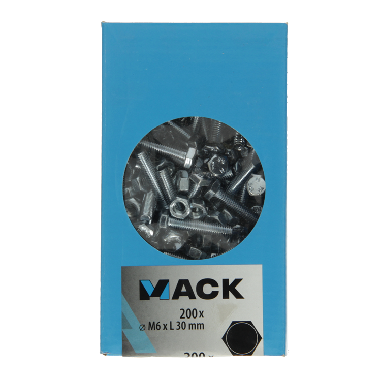 Mack 1007072 - Hahnschraube + Mutter verzinkt 200 Stück 6 x 30 mm | 2 Stk