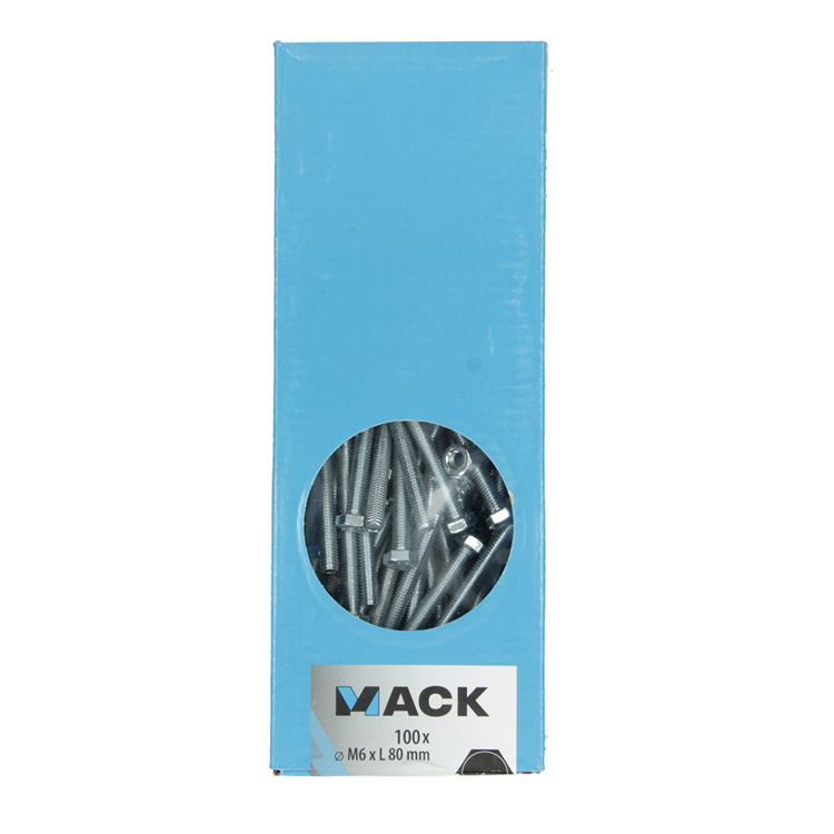 Mack 1007076 - Hahnschraube + Mutter verzinkt 100 Stück 6 x 80 mm | 1 Stk