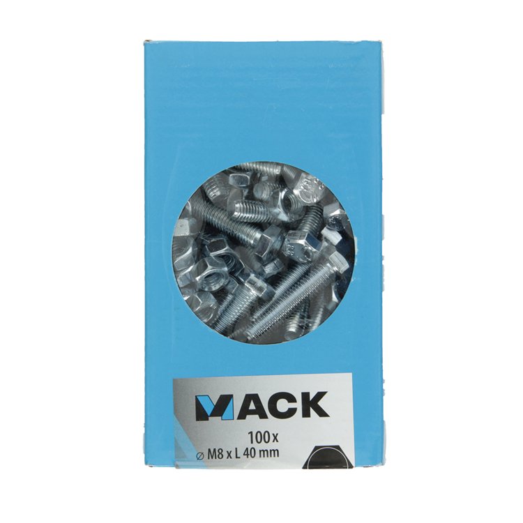 Mack 1007079 - Hahnschraube + Mutter verzinkt 100 Stück 8 x 40 mm | 2 Stk