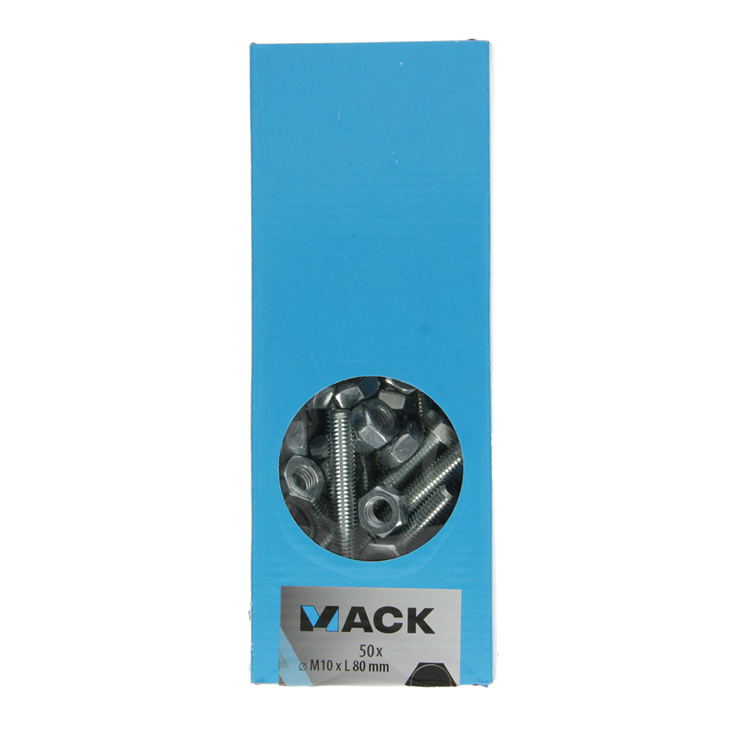 Mack 1007084 - Hahnschraube + Mutter verzinkt 50 Stück 10 x 80 mm | 1 Stk