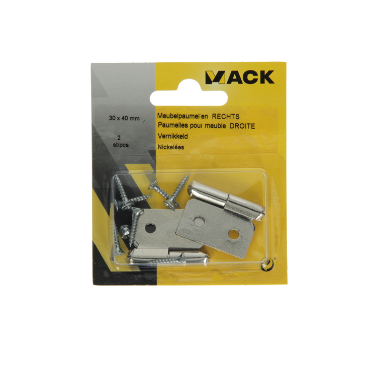Mack 1013467 - 2 Möbelscharniere rechts vernickelt H 30 x B 40 mm | 5 Stück