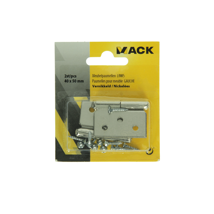 Mack 1013350 - 2 Möbelscharniere links vernickelt H 40 x B 50 mm | 5 Stück