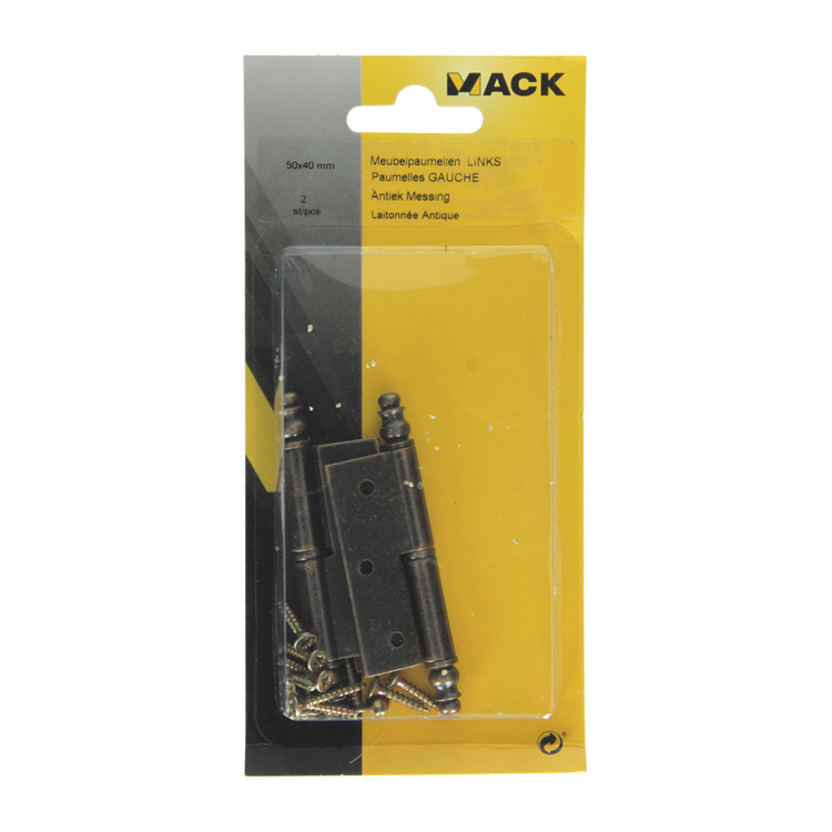Mack 1013559 - 2 Möbelscharniere links brüniert H 50 x B 40 mm | 5 Stück