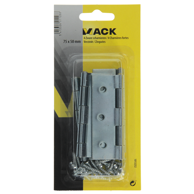 Mack 1013252 – 4 Schwerlastscharniere verzinkt H 75 x B 50 mm | 5 Stück